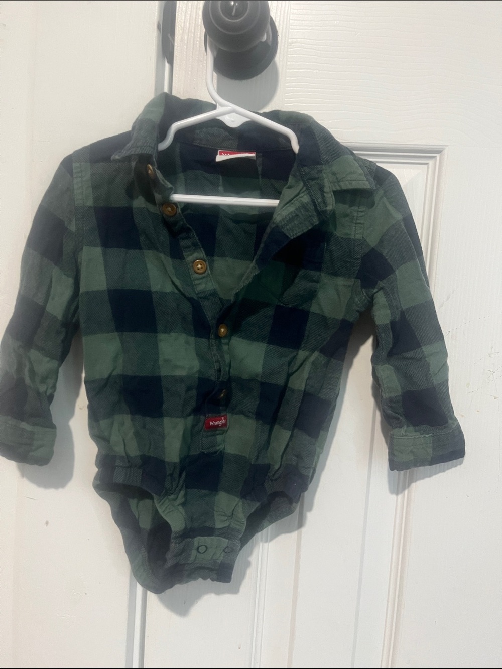 Wrangler Green and Black Plaid Button-Front Baby Bodysuit